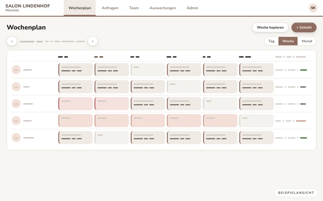 Salonclock: Wochenplan